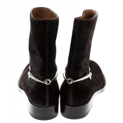 Pre Owned Gucci Brown Suede Horsebit Detail Ankle Boots Size 41