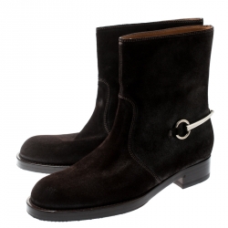 Pre Owned Gucci Brown Suede Horsebit Detail Ankle Boots Size 41