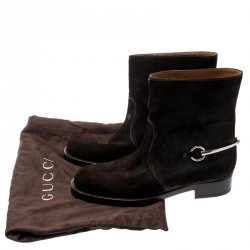 Pre Owned Gucci Brown Suede Horsebit Detail Ankle Boots Size 41