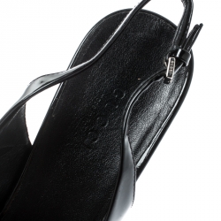 Pre Owned Gucci Black Patent Leather Peep Toe Slingback Sandals Size 36.5