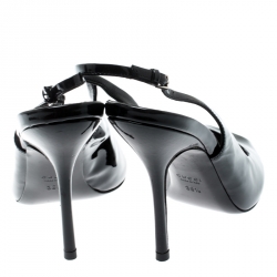 Pre Owned Gucci Black Patent Leather Peep Toe Slingback Sandals Size 36.5