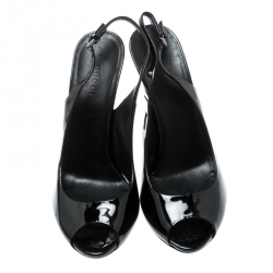 Pre Owned Gucci Black Patent Leather Peep Toe Slingback Sandals Size 36.5