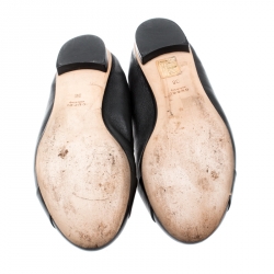 Pre Owned Gucci Black Leather Bamboo Horsebit Scrunch Ballet Flats Size 36