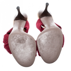 Pre Owned Gucci Burgundy Stretch Plisse Fabric Slides Size 38