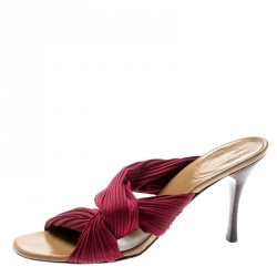 Pre Owned Gucci Burgundy Stretch Plisse Fabric Slides Size 38
