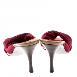 Pre Owned Gucci Burgundy Stretch Plisse Fabric Slides Size 38