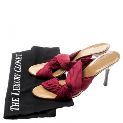 Pre Owned Gucci Burgundy Stretch Plisse Fabric Slides Size 38