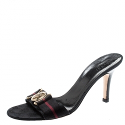 Pre Owned Gucci Black Guccissima Web Detail Hysteria Slides 38