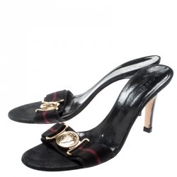 Pre Owned Gucci Black Guccissima Web Detail Hysteria Slides 38