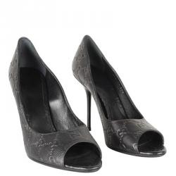 Pre Owned Gucci Black GG Leather Pumps Size 39.5