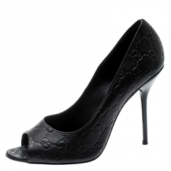 Pre Owned Gucci Black Guccissima Leather Peep Toe Pumps Size 40