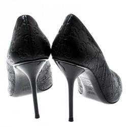 Pre Owned Gucci Black Guccissima Leather Peep Toe Pumps Size 40