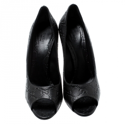Pre Owned Gucci Black Guccissima Leather Peep Toe Pumps Size 40