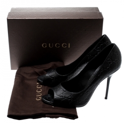 Pre Owned Gucci Black Guccissima Leather Peep Toe Pumps Size 40