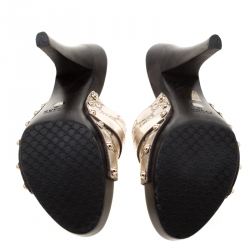 Pre Owned Gucci Metallic Gold Guccissima Leather Horsebit Mules Size 36.5