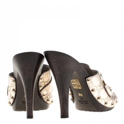 Pre Owned Gucci Metallic Gold Guccissima Leather Horsebit Mules Size 36.5
