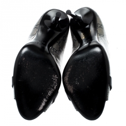 Pre Owned حذاء كعب عالي غوتشي كانفاس بيج/أزرق كريستال مقوى هورسبيت مقدم