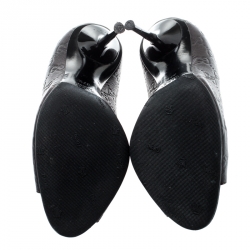 Pre Owned Gucci Brown Guccissima Leather Peep Toe Pumps Size 37.5