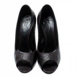 Pre Owned Gucci Brown Guccissima Leather Peep Toe Pumps Size 37.5