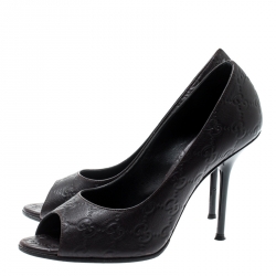 Pre Owned Gucci Brown Guccissima Leather Peep Toe Pumps Size 37.5