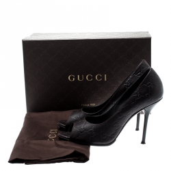 Pre Owned Gucci Brown Guccissima Leather Peep Toe Pumps Size 37.5
