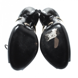 Pre Owned Gucci Black Patent Leather Newton Peep Toe Booties Size 36