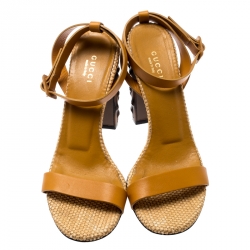 Pre Owned صندل غوتشي داليا جلد ماريغولد بحزام للكاحل مقاس 37.5