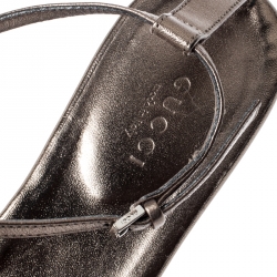Pre Owned Gucci Metallic Brown Leather GG Interlocking Crystal Ankle Strap Sandals Size 37.5