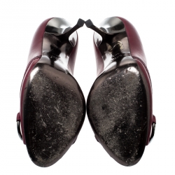 Pre Owned حذاء كعب عالي غوتشي مقدمة مفتوحة تفاصيل هورسبيت فليود جلد أرجواني مقاس 36.5