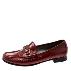 Pre Owned Gucci Red Leather 1953 Horsebit Loafers Size 37.5