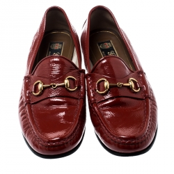 Pre Owned Gucci Red Leather 1953 Horsebit Loafers Size 37.5