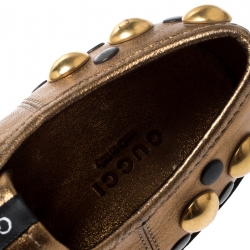 Gucci Metallic Gold Leather Babouska Studded Praga Sneakers Size 38