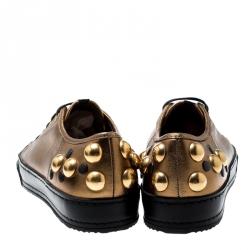 Gucci Metallic Gold Leather Babouska Studded Praga Sneakers Size 38