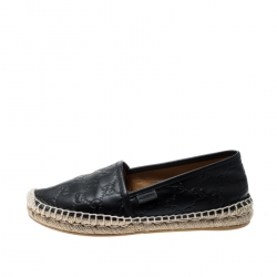 Pre Owned Gucci Rose Black Guccissima Leather Espadrilles Size 36