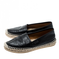 Pre Owned Gucci Rose Black Guccissima Leather Espadrilles Size 36