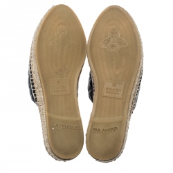 Pre Owned حذاء سلايدز غوتشي إسبادريلز فلات G مزدوج جلد مبطن شيفرون أسود مقاس 37.5