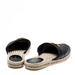 Pre Owned حذاء سلايدز غوتشي إسبادريلز فلات G مزدوج جلد مبطن شيفرون أسود مقاس 37.5