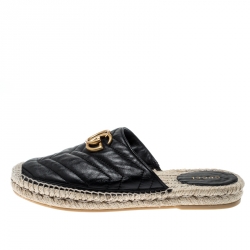 Pre Owned حذاء سلايدز غوتشي إسبادريلز فلات G مزدوج جلد مبطن شيفرون أسود مقاس 37.5