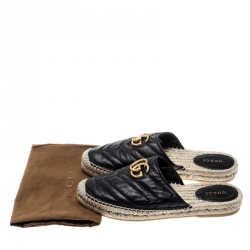 Pre Owned حذاء سلايدز غوتشي إسبادريلز فلات G مزدوج جلد مبطن شيفرون أسود مقاس 37.5