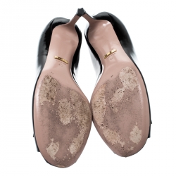 Pre Owned حذاء كعب عالي غوتشي مقدمة مفتوحة هورسبيت جلد لامع أسود مقاس 40