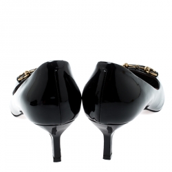 Pre Owned حذاء كعب عالي غوتشي مقدمة مفتوحة هورسبيت جلد لامع أسود مقاس 40