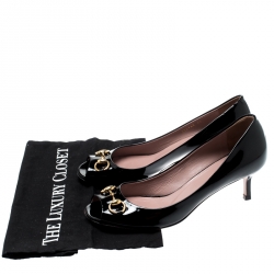 Pre Owned حذاء كعب عالي غوتشي مقدمة مفتوحة هورسبيت جلد لامع أسود مقاس 40