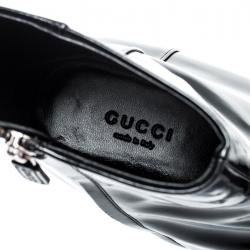 Pre Owned Gucci Black Patent Leather Horsebit Ankle Boots Size 38