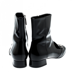 Pre Owned Gucci Black Patent Leather Horsebit Ankle Boots Size 38