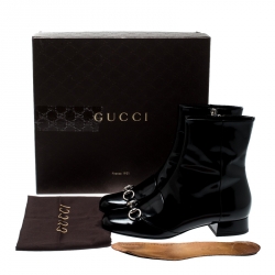 Pre Owned Gucci Black Patent Leather Horsebit Ankle Boots Size 38