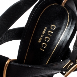 Pre Owned Gucci Black Velvet And Leather Malika Strappy Sandals Size 36