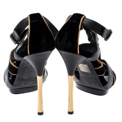 Pre Owned Gucci Black Velvet And Leather Malika Strappy Sandals Size 36