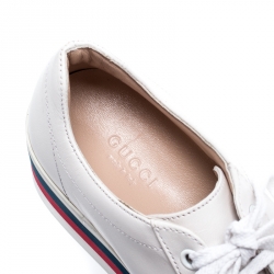 Pre Owned حذاء رياضي غوتشي بيغي جلد أبيض نعل سميك مزين ويب مقاس 37