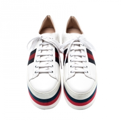 Pre Owned حذاء رياضي غوتشي بيغي جلد أبيض نعل سميك مزين ويب مقاس 37