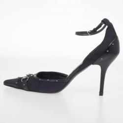 Pre Owned Gucci Black Leather Pointed Toe Ankle-Strap Heels Size 40.5